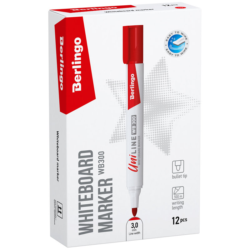 Маркер для доски 3 мм. "Berlingo Uniline WB300" красный, пулевидный /12