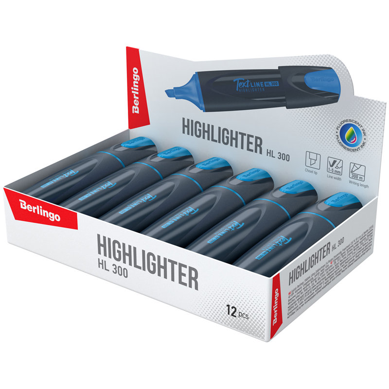 Маркер-текстовыделитель "Berlingo. Textline HL300" 1-5мм голубой /12