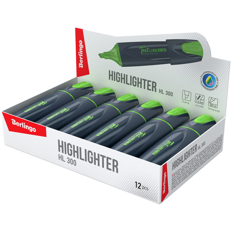 Маркер-текстовыделитель "Berlingo. Textline HL300" 1-5мм зеленый /12