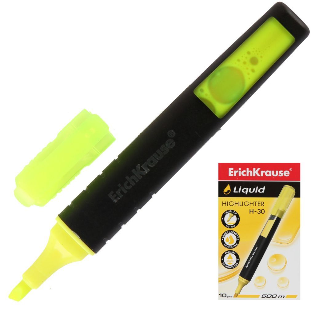 Маркер-текстовыделитель "Erich Krause Liquid H-30" 1-3мм. желтый /10/