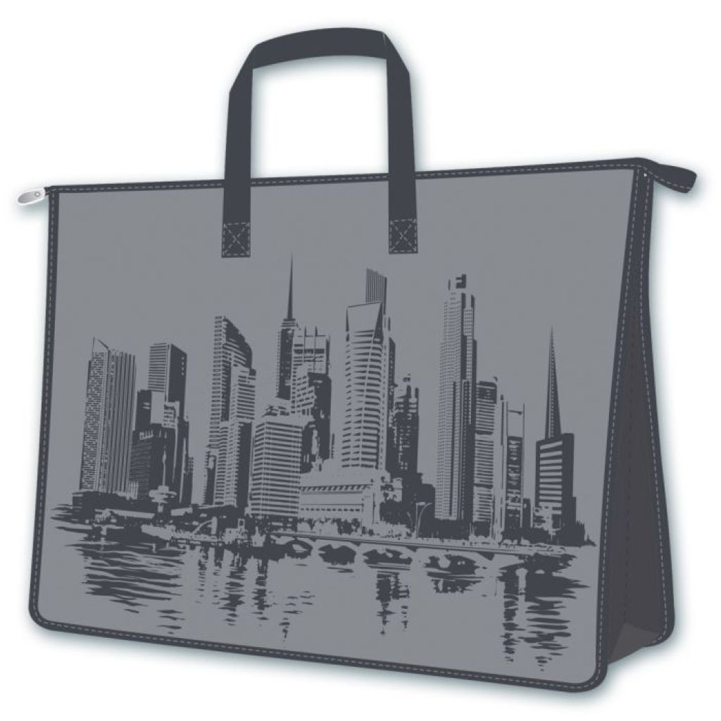 Папка для чертежей и рисунков А2 "Мегаполис" на молнии с ручками серая /6/