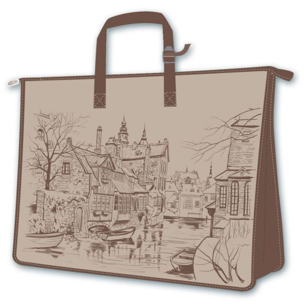 Папка для чертежей и рисунков А2 "Европа" на молнии с ручками коричневая /6/