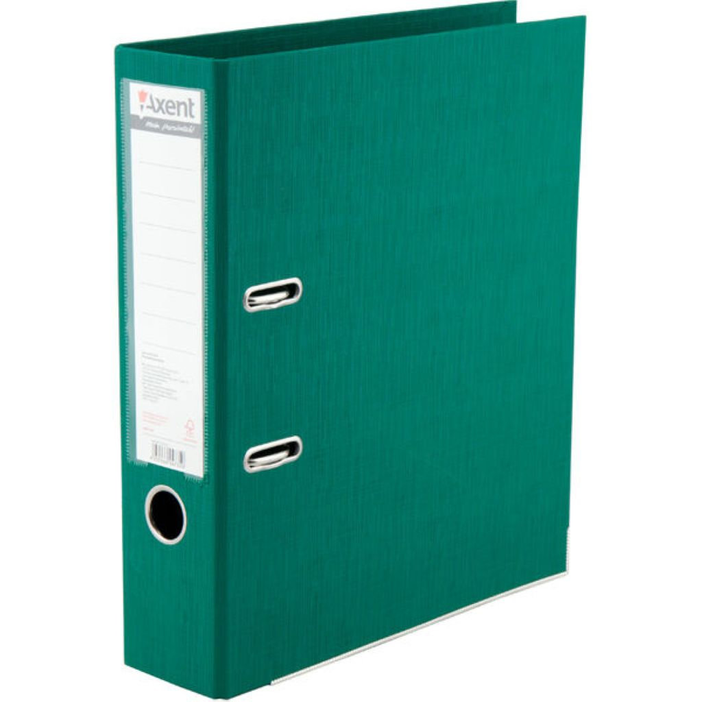 Папка-регистратор 75мм "AXENT Prestige+" зеленая двусторонняя /50/