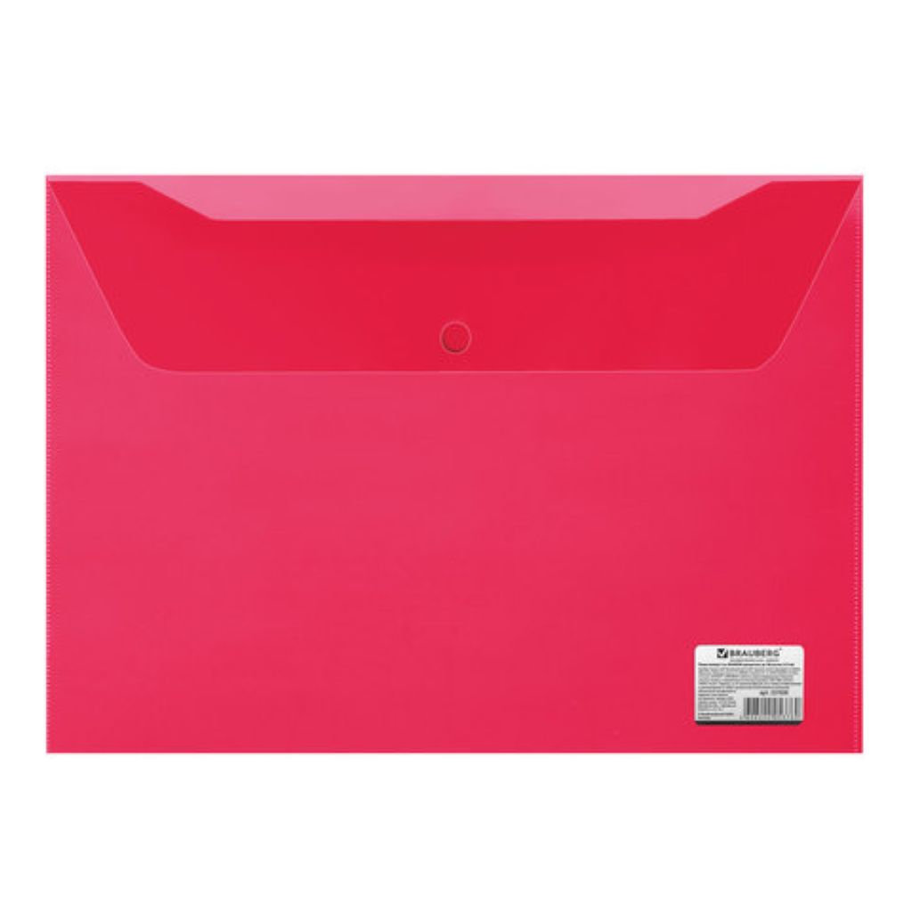 Папка на кнопке А4 "BRAUBERG" прозр. красная /15/