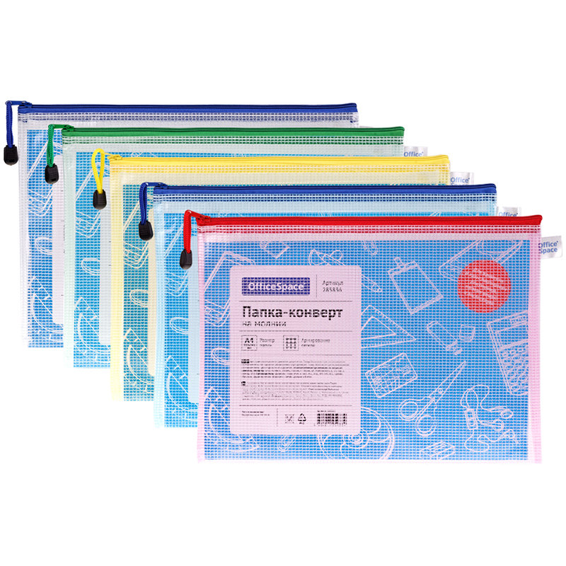 Папка на молнии А4 "OfficeSpace" сетка прозрачная /12/