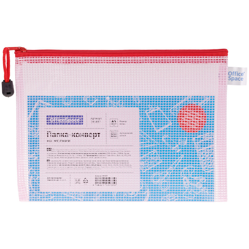 Папка на молнии А5 "OfficeSpace" сетка прозрачная /12/
