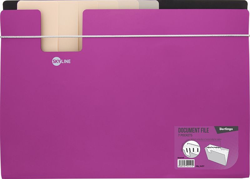 Папка А4 с отделениями 7шт. "Skyline" на резинке, розовая /12/