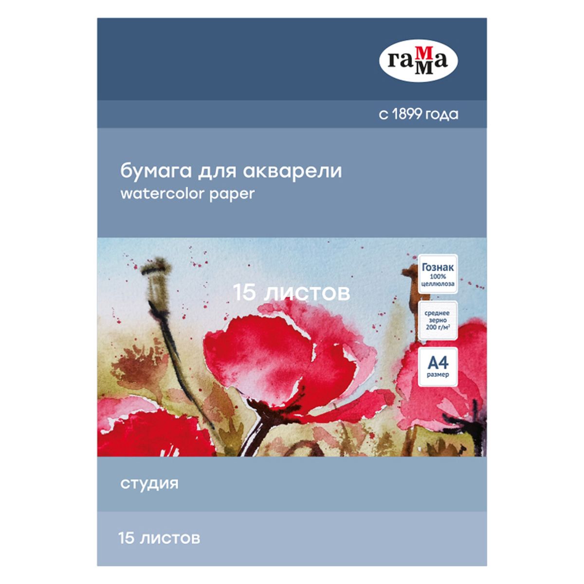 Папка для акварели А4 15л. "Студия", 200г/м2, среднее зерно/35/