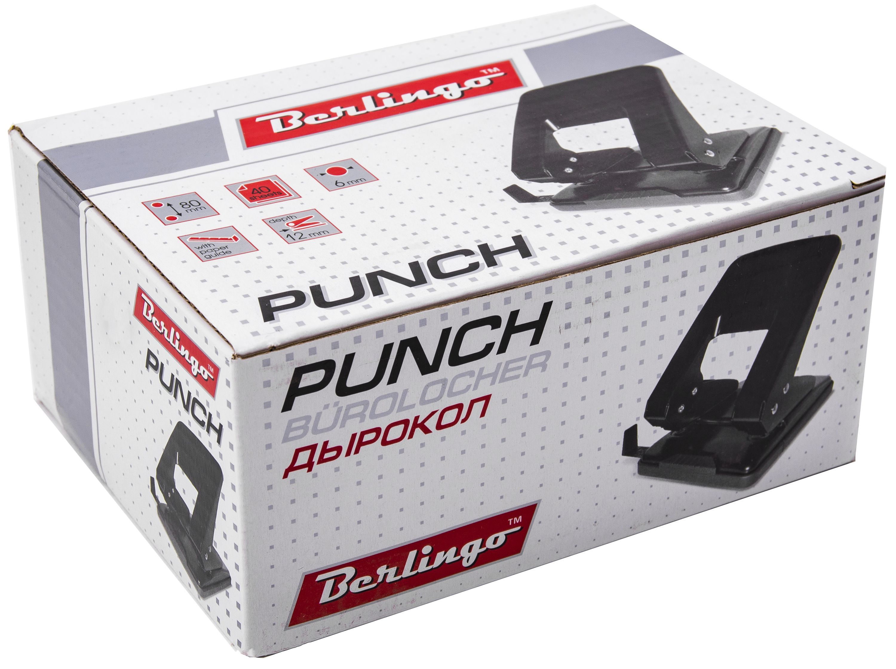 Дырокол до  40л. "Berlingo" ассорти /24/