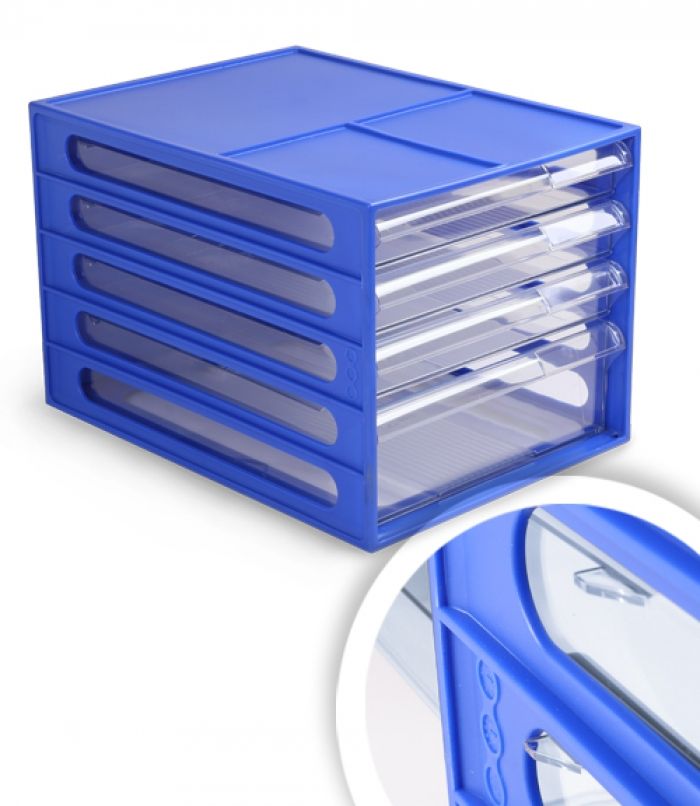 Блок выдвижных лотков 4 отд. "СТАММ" синий корпус, прозрачные лотки /1/