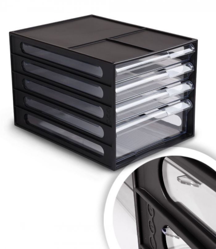 Блок выдвижных лотков 4 отд. "СТАММ" черный корпус, прозрачные лотки /1/