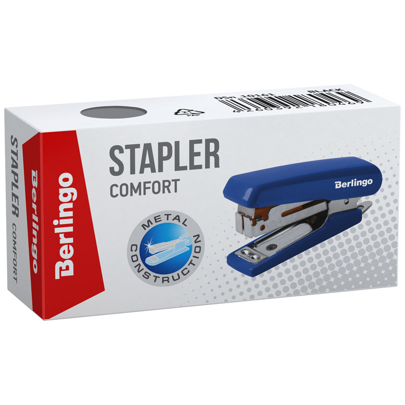 Степлер 10 до 10л. "Berlingo" Comfort пластиковый корпус, черный