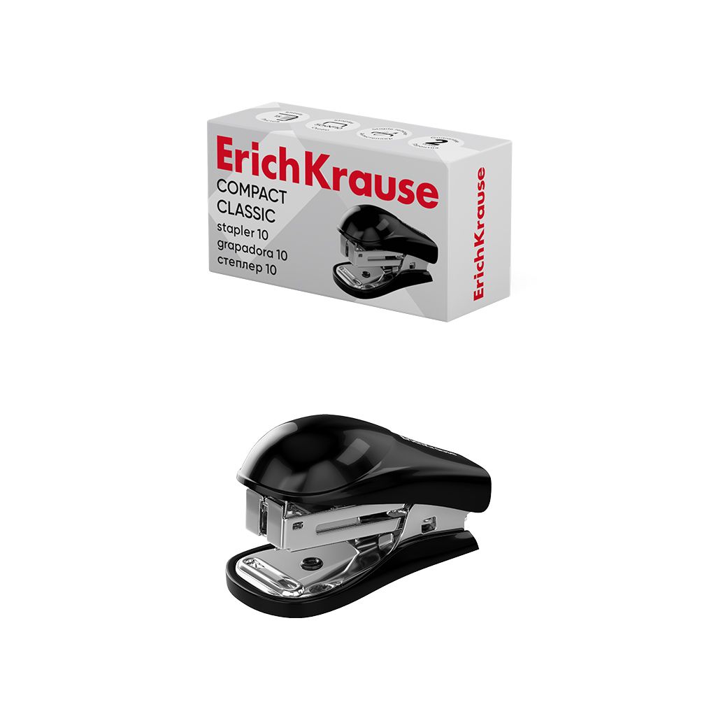 Степлер №10 до 15л. Erich Krause "Compact Classic", пластиковый корпус, мини, черный /12/