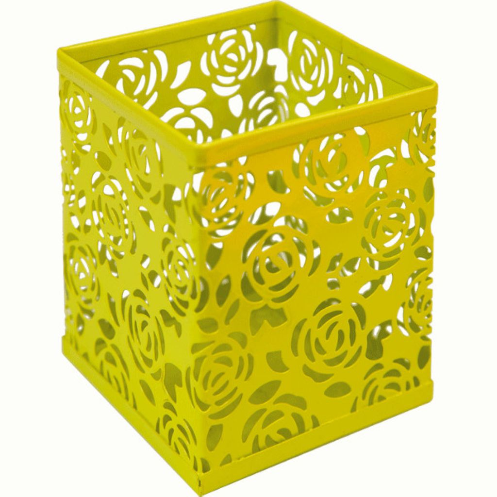 Подставка для канцелярских принадлежностей "deVENTE "  квадратная, металл. ажурная салатовая /24/