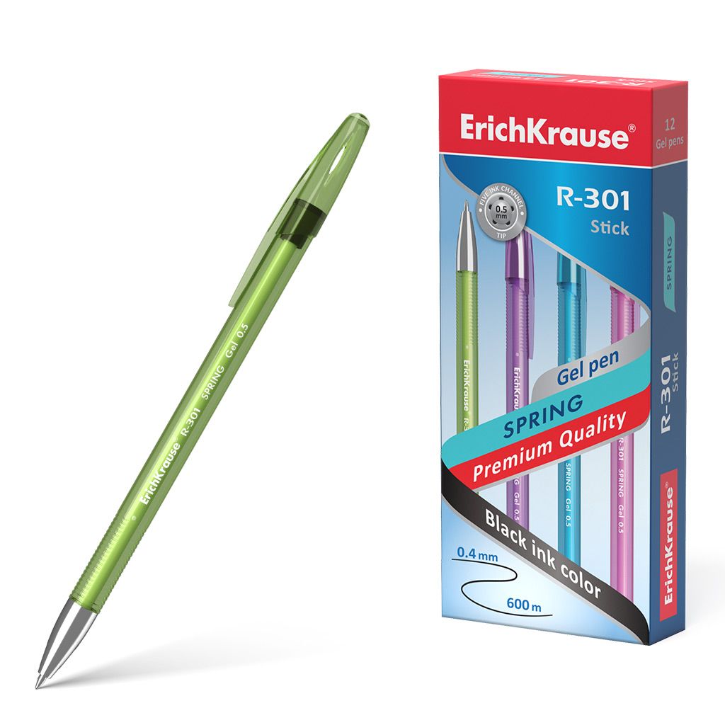Ручка гелевая черная Erich Krause "R-301 Spring Gel Stick 0.5" /12/