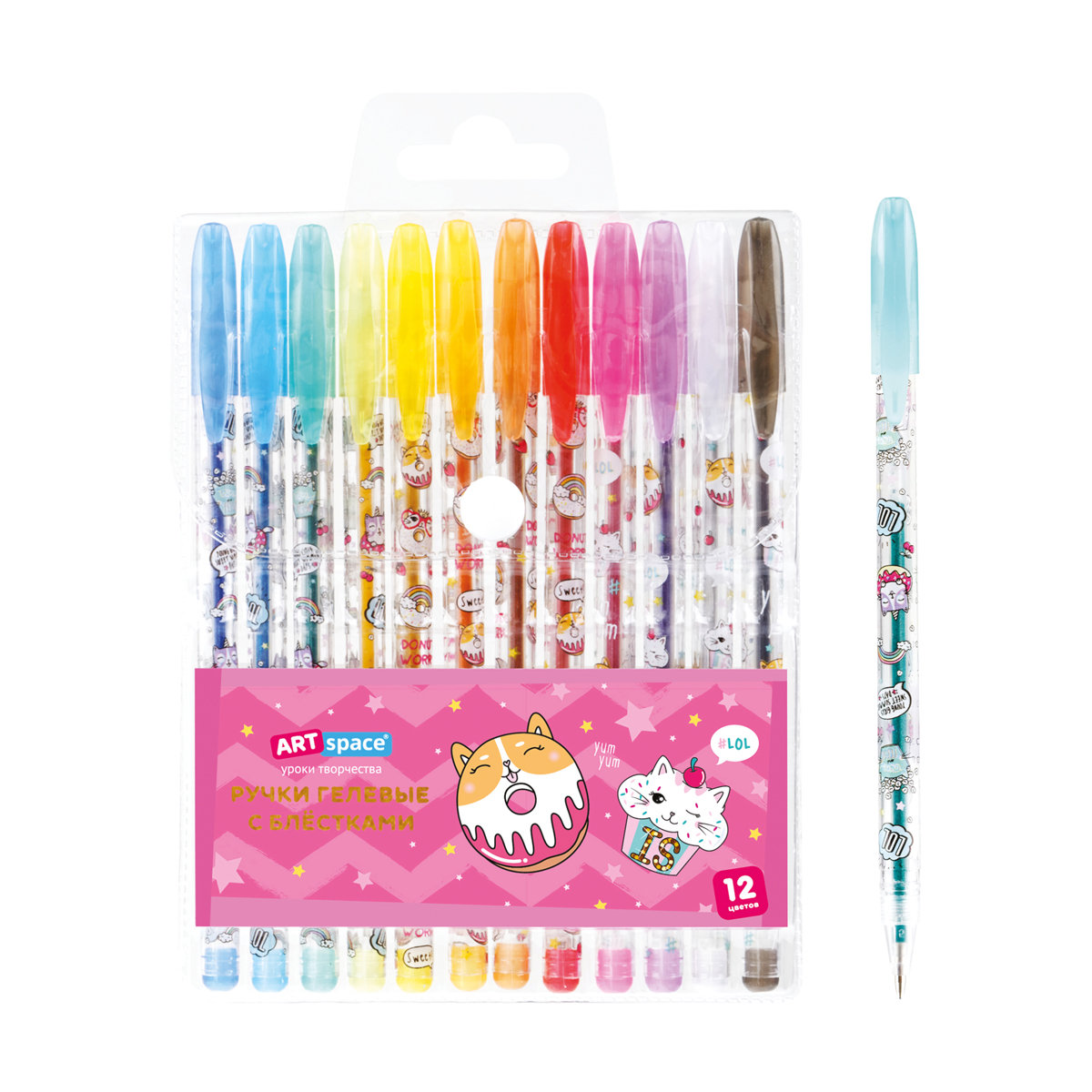 Ручки гелевые набор 12цв. ArtSpace "Кот-сластена" 1мм /24/