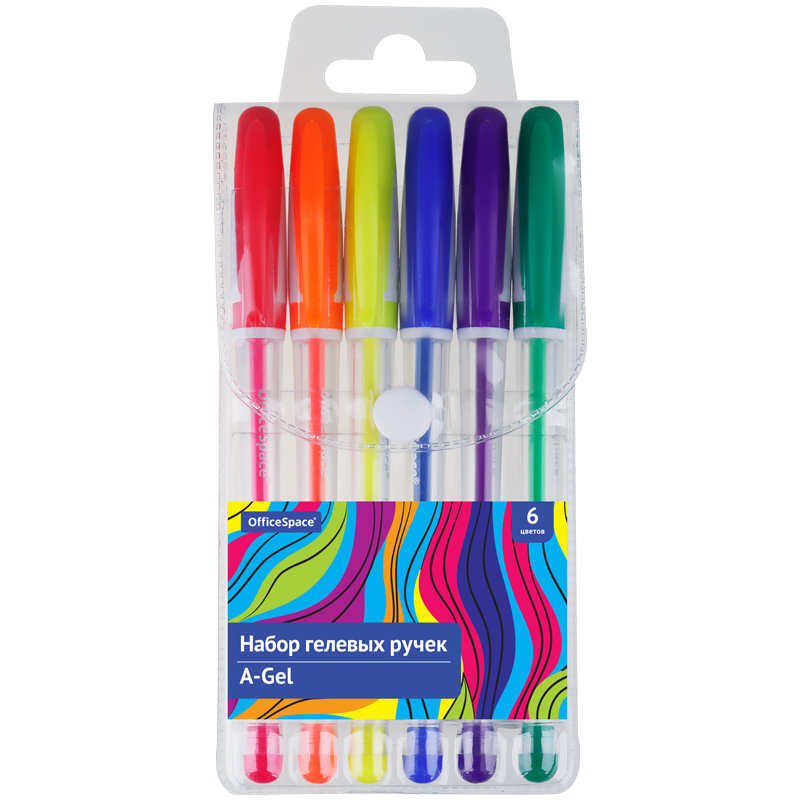 Ручки гелевые набор  6цв. "OfficeSpace" "A-Gel" 0,5мм /24/