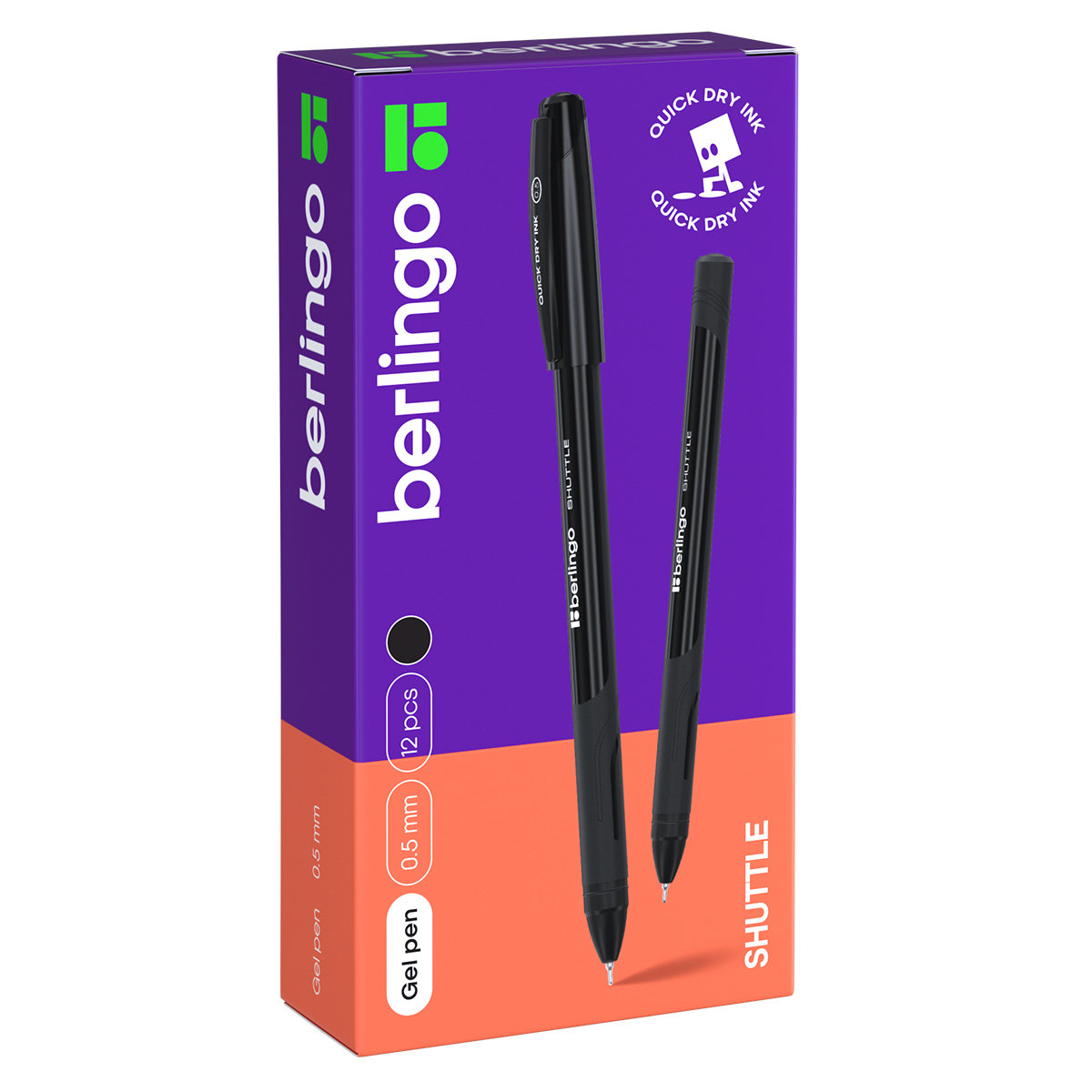 Ручка гелевая черная Berlingo "Shuttle", 0,5мм, игольчатый наконечник /12/