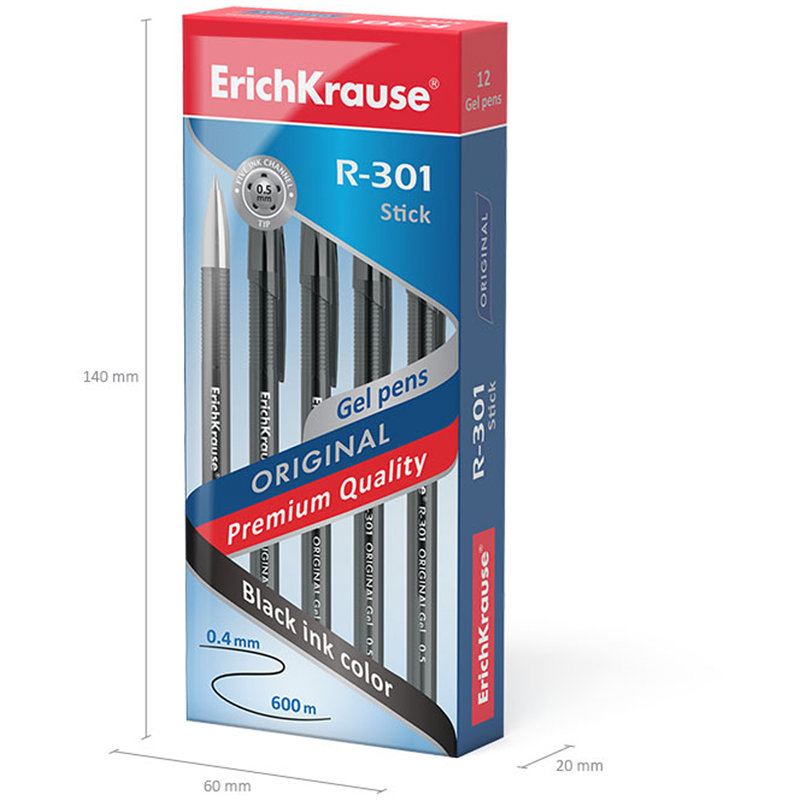 Ручка гелевая черная Erich Krause "ORIGINAL  R-301" 0,5мм /12/