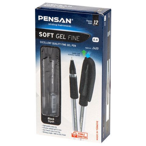 Ручка гелевая черная Pensan "Soft-Gel" 0,5мм. /12/