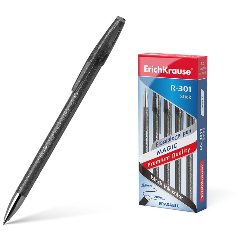 Ручка со стираемыми чернилами "Erich Krause R-301 Magic Gel" черная /12/