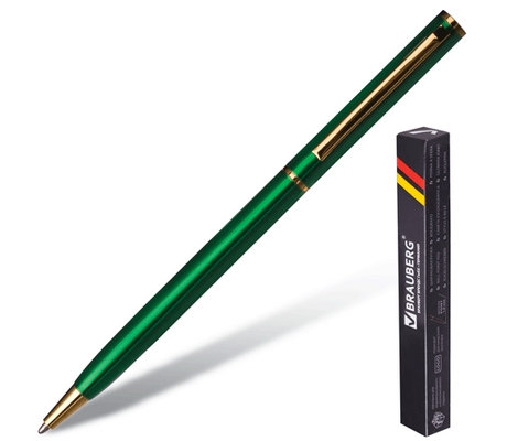 Ручка металлическая BRAUBERG "Slim Green" 1мм. корпус зеленый /25/