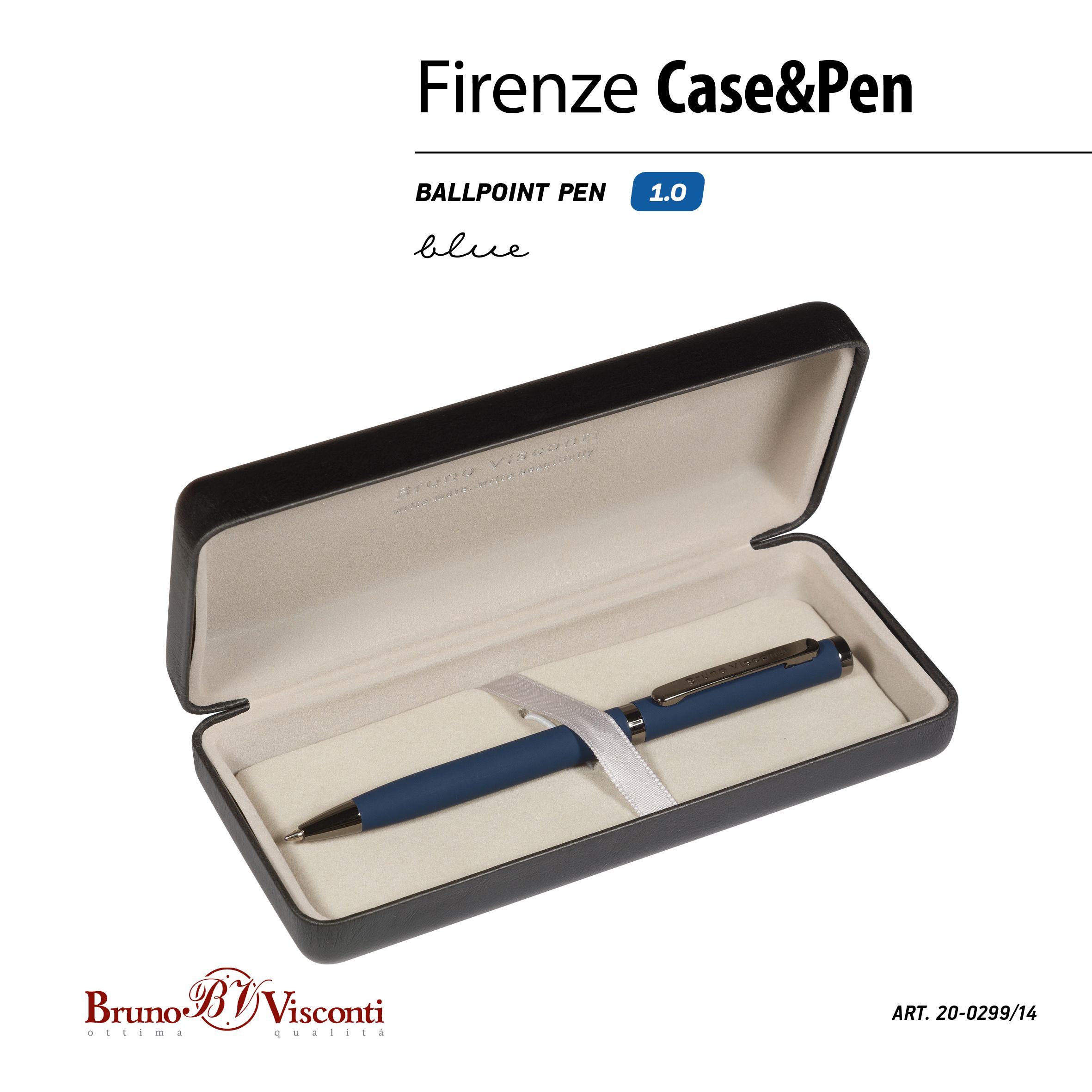 Ручка металлическая синяя Bruno Visconti "FIRENZE", 1,00мм, корпус синий, футляр /10/