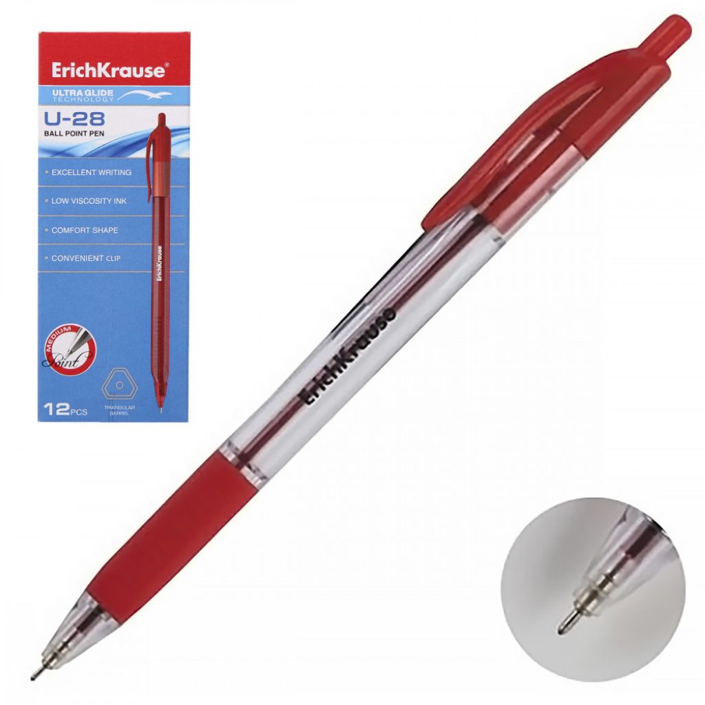 Ручка шариковая автоматическая красная Erich Krause "ULTRA GLIDE U-29" 0,6мм /12/