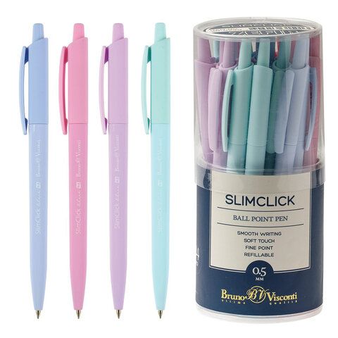 Ручка шариковая автоматическая синяя Bruno Visconti "SlimClick Zefir" синяя 0,5мм. /24/