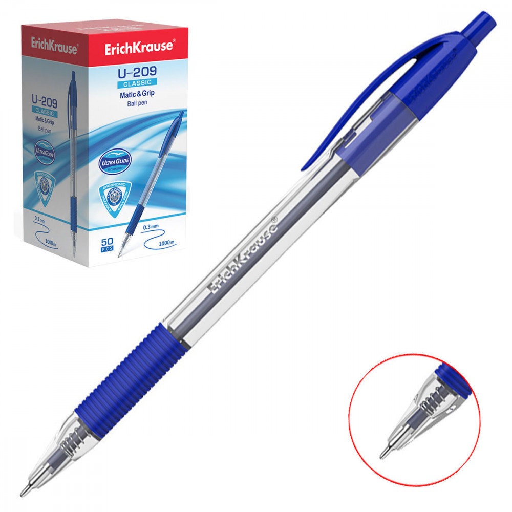 Ручка шариковая автоматическая синяя Erich Krause "U-209"  /50/