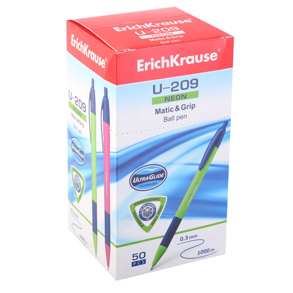 Ручка шариковая автоматическая синяя Erich Krause "U-209 Neon Matic&Grip 1.0, Ultra Glide Tec"  /50/