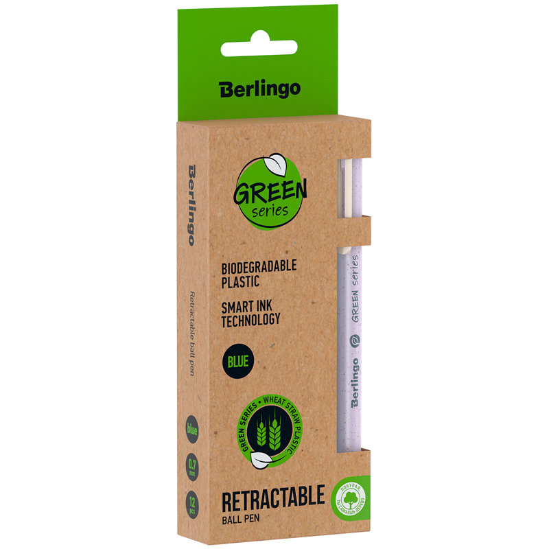 Ручка шариковая автоматическая синяя Berlingo "Green Series" 0,7мм. /12/