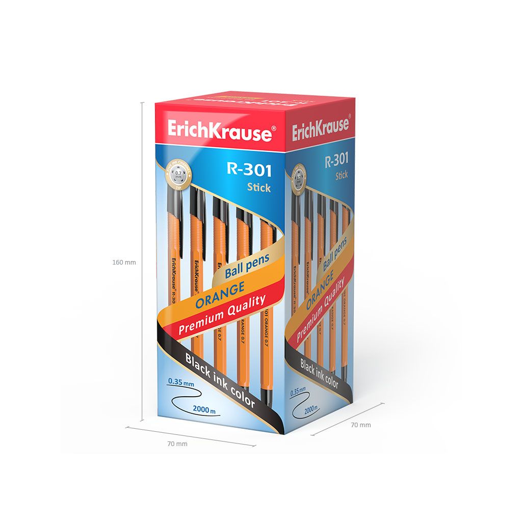 Ручка шариковая черная Erich Krause "R-301 ORANGE 0,7мм /50/
