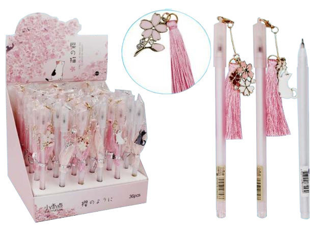 Ручка масляная синяя "Кошка. Цветы"  /36/