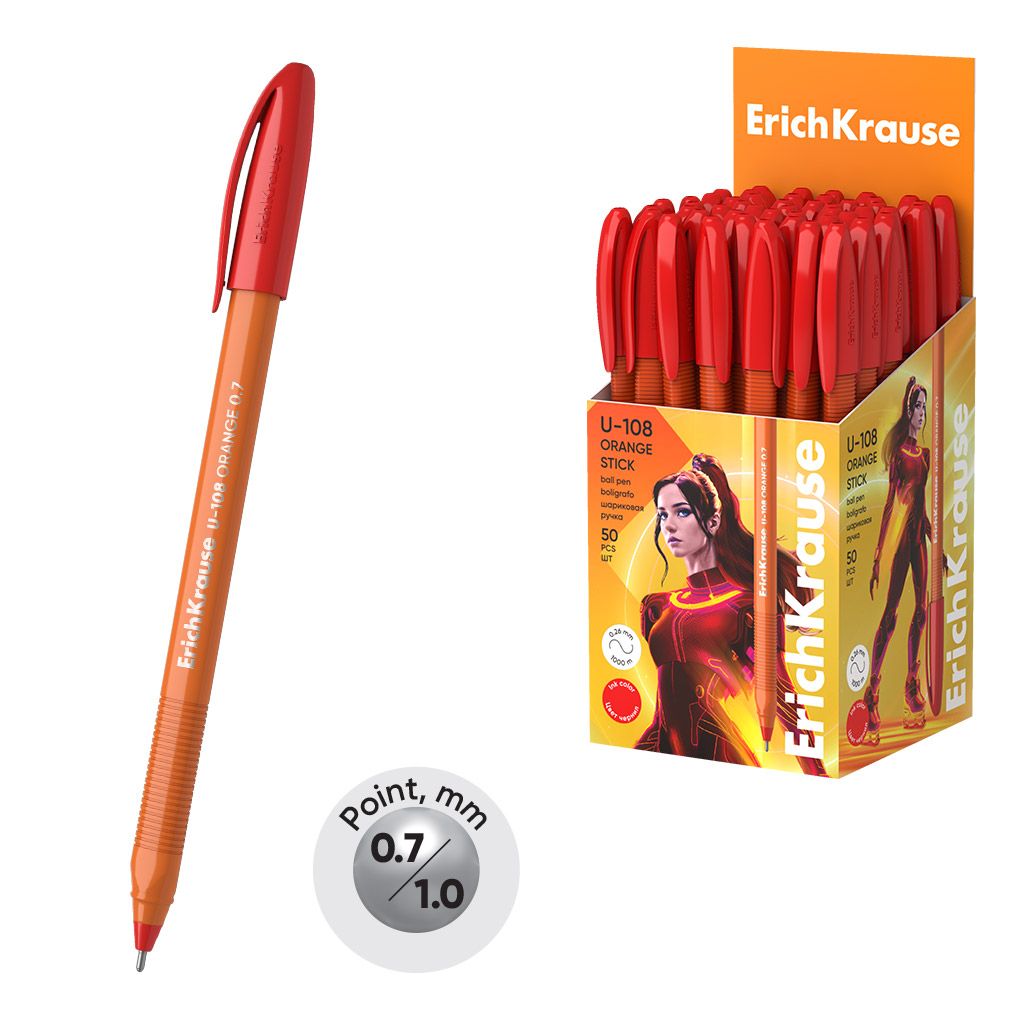 Ручка шариковая красная Erich Krause "U-108 Orange Stick 1.0, Ultra Glide Technology" 1мм. /50/