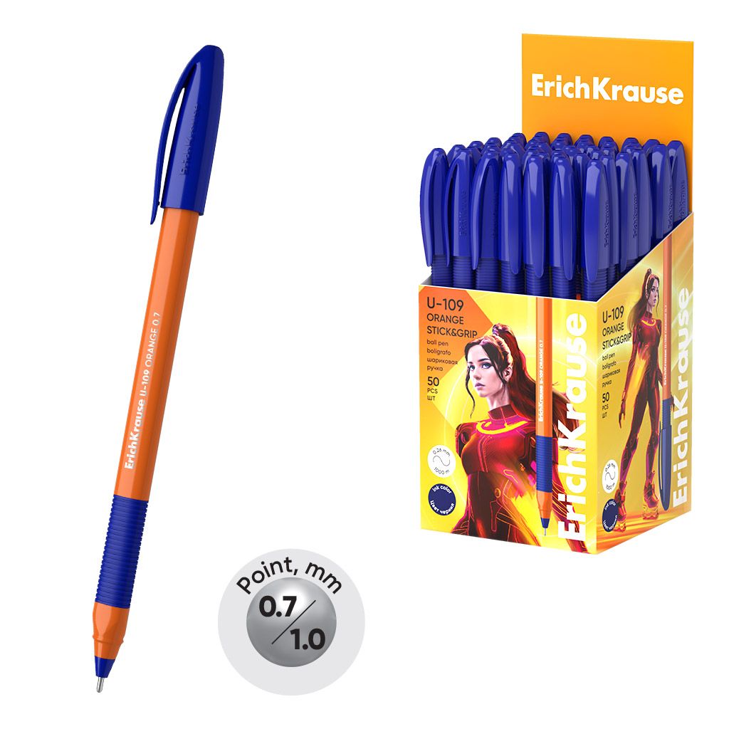 Ручка шариковая синяя Erich Krause "U-109 Orange Stick 1.0, Ultra Glide Technology" 1мм. /50/