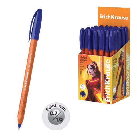 Ручка шариковая синяя Erich Krause "U-108 Orange Stick 1.0, Ultra Glide Technology" /50/