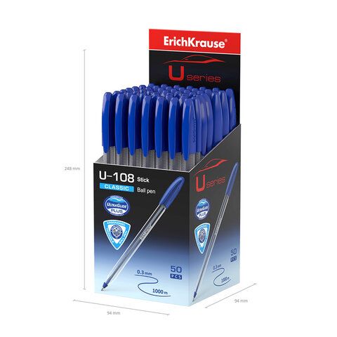 Ручка шариковая синяя Erich Krause "U-108 Classic Stick 1.0, Ultra Glide Technology" /50/