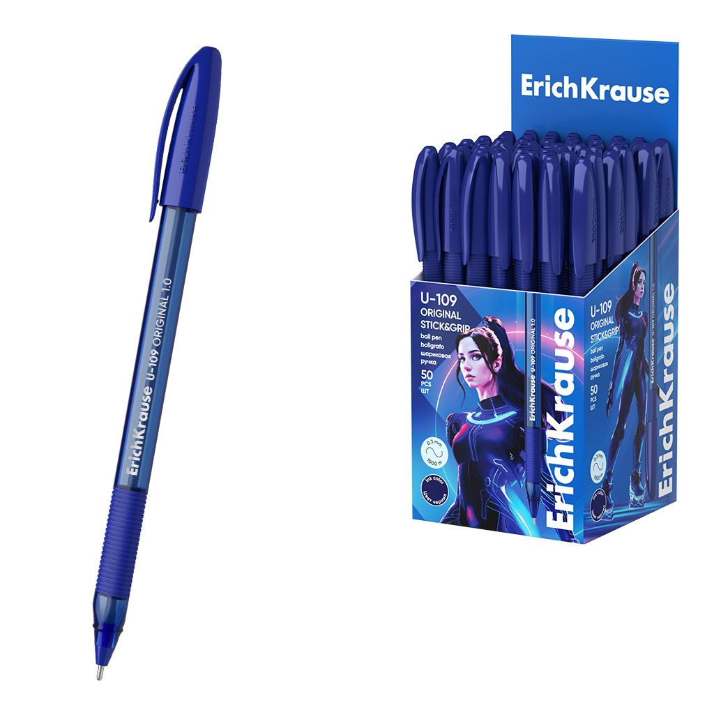 Ручка шариковая синяя Erich Krause "U-109 Original Stick&Grip 1.0, Ultra Glide Technology  /50/