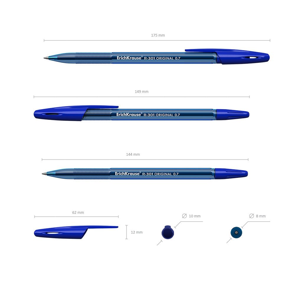 Ручка шариковая синяя Erich Krause "R-301 Original Stick" 0,7мм. /60/
