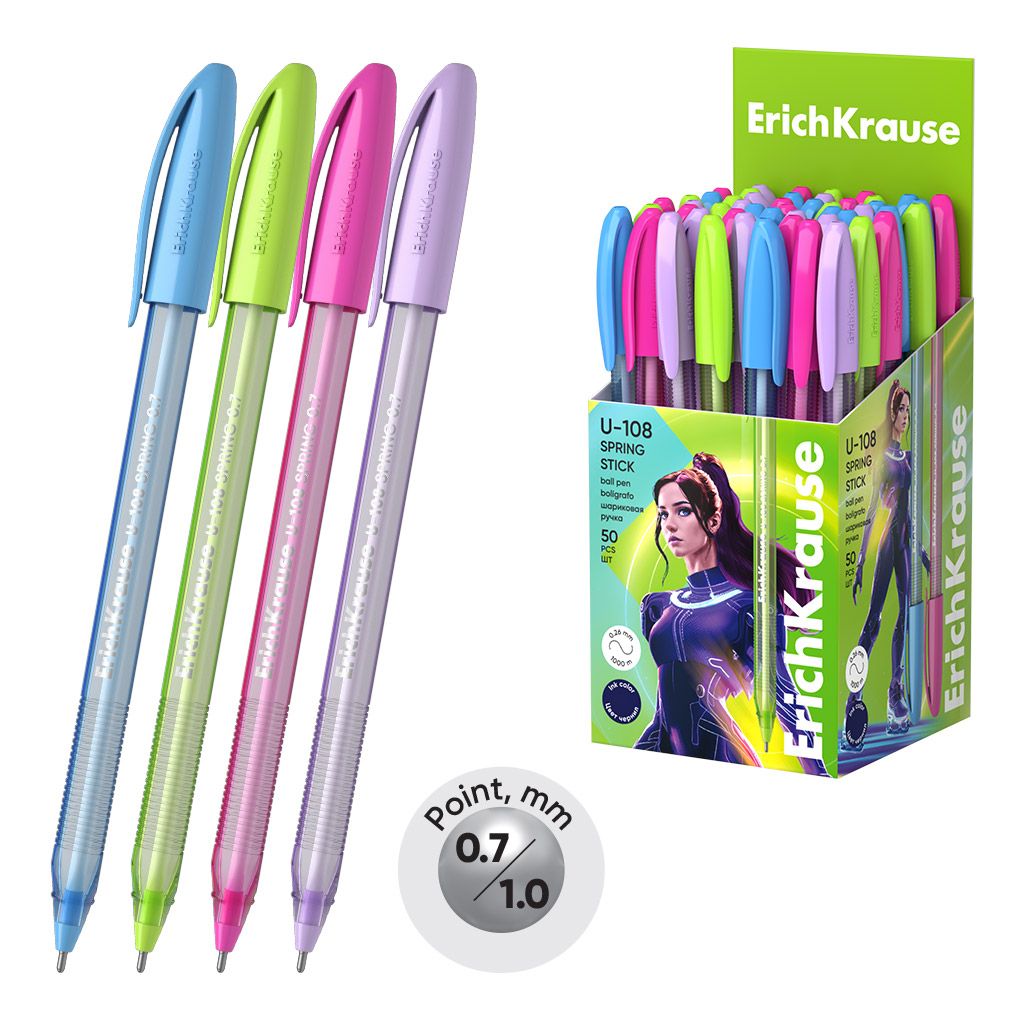Ручка шариковая синяя Erich Krause "U-108 Spring Stick 1.0, Ultra Glide Technology" /50/