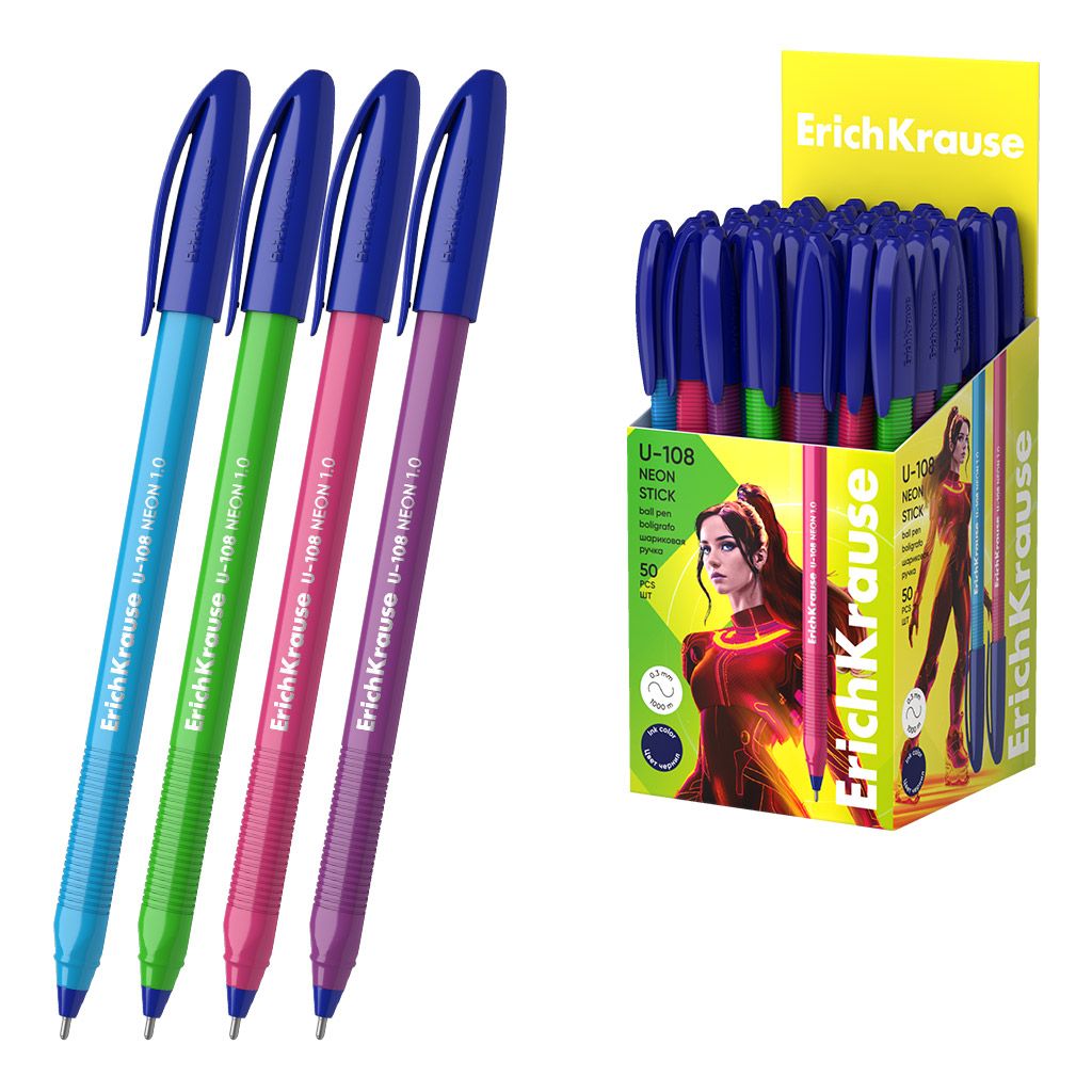 Ручка шариковая синяя Erich Krause "U-108 Neon Stick 1.0, Ultra Glide Technology" /50/