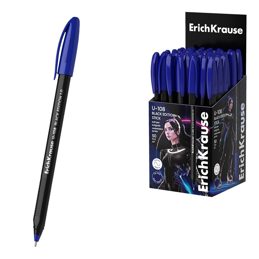 Ручка шариковая синяя Erich Krause "U-108 Black Edition Stick 1.0, Ultra Glide Technology" /50/