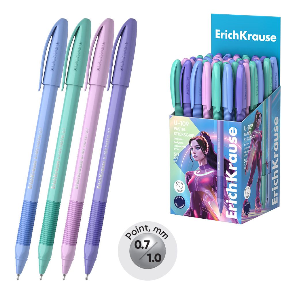 Ручка шариковая синяя Erich Krause "U-109 Pastel Stick&Grip 1.0, Ultra Glide Technology" /50/
