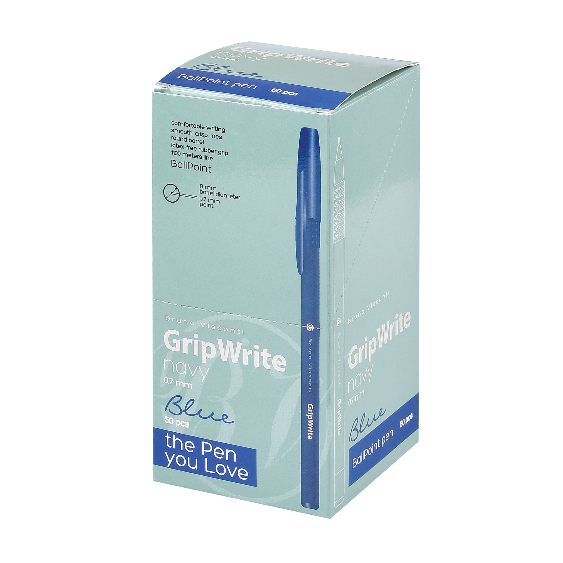 Ручка шариковая синяя Bruno Visconti "GripWrite NAVY", 0,7мм /50/