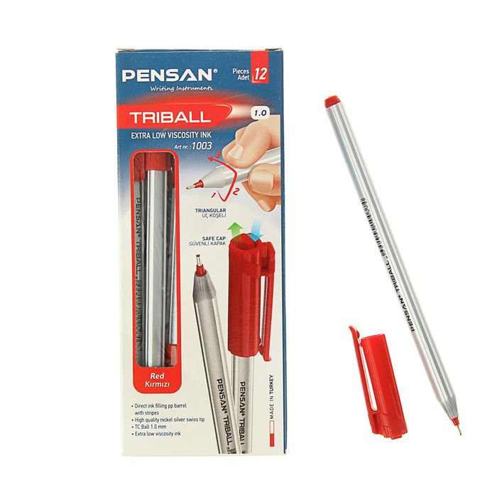 Ручка шариковая красная Pensan "TRIBALL /12/