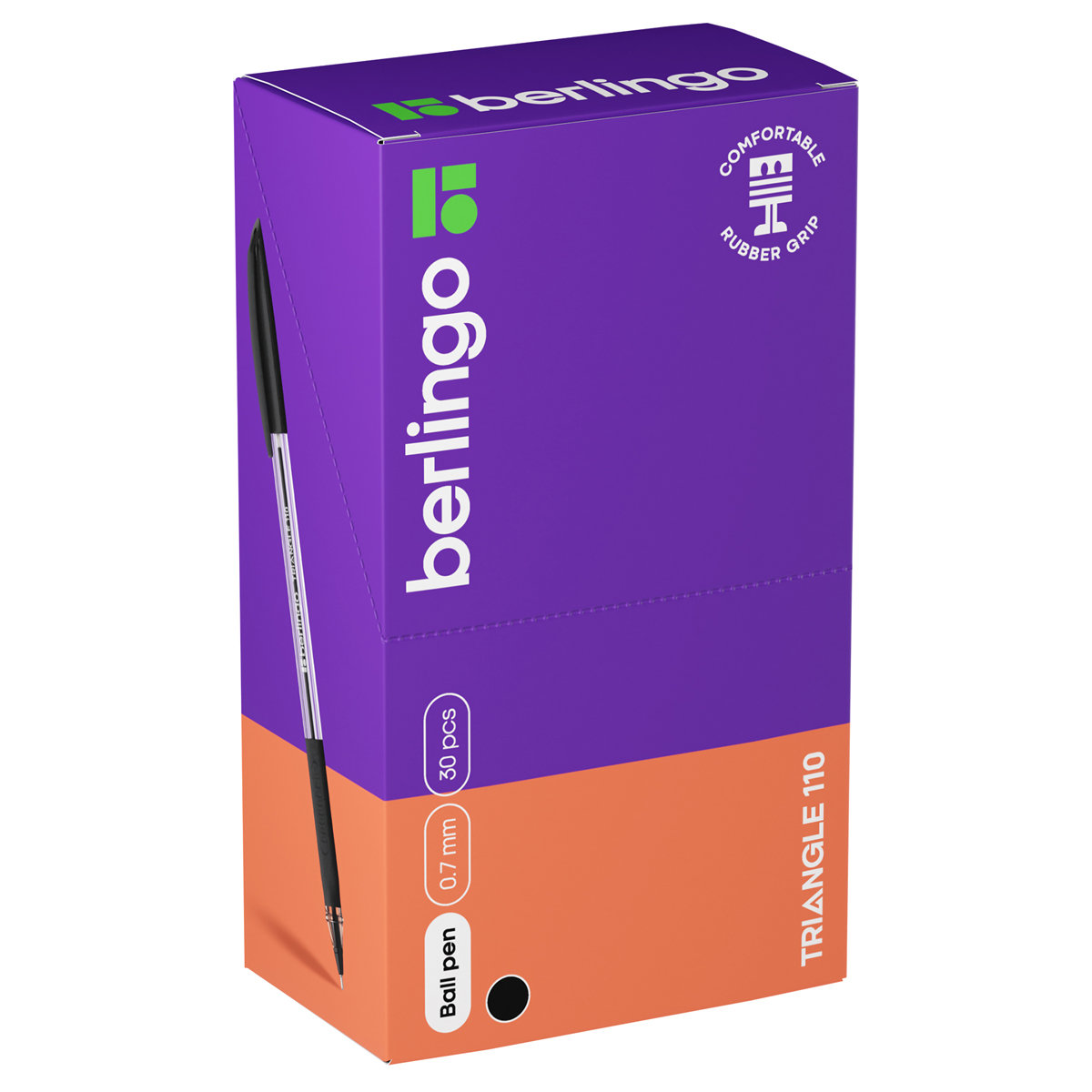 Ручка шариковая черная Berlingo "Triangle 110" 0,7мм, трехгран., грип/30/