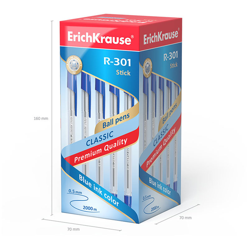 Ручка шариковая синяя Erich Krause "R-301 CLASSIC 1.0 Stick/50/