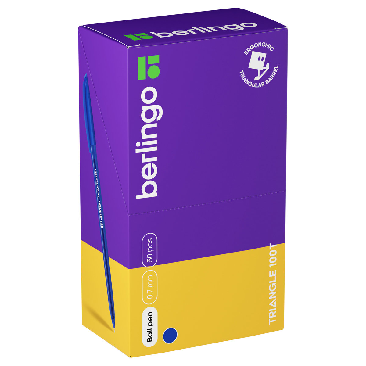 Ручка шариковая синяя Berlingo "Triangle 100Т" 0,7мм. трехгранная /30/