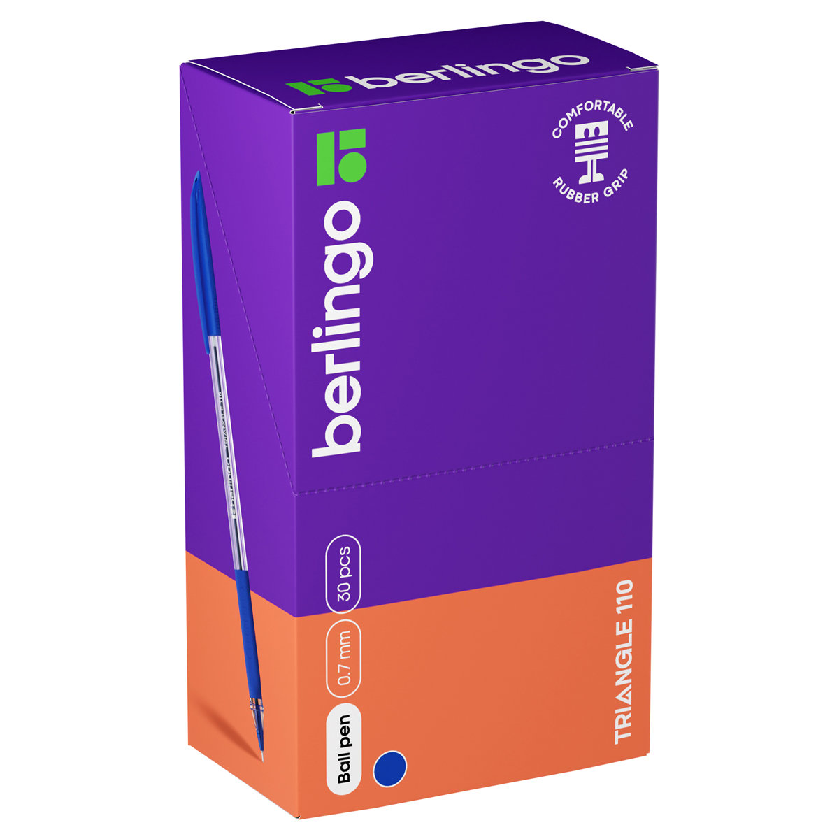 Ручка шариковая синяя Berlingo "Triangle 110" 0,7мм. грипп /30/